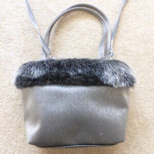 Vintage shimmery silver gray fuzzy mini purse - very Y2K!